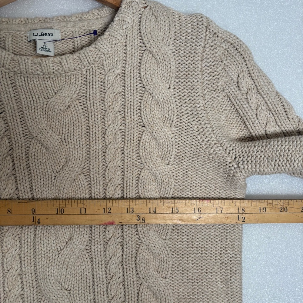 L.L. Bean Cream Cable Knit Crew Neck Sweater - Picture 7 of 11
